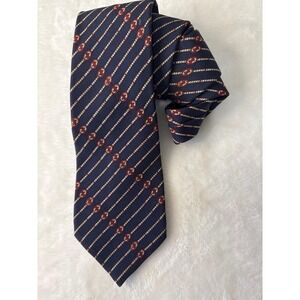GUCCI GG Logo Tie Vintage Navy Red Designer Silk